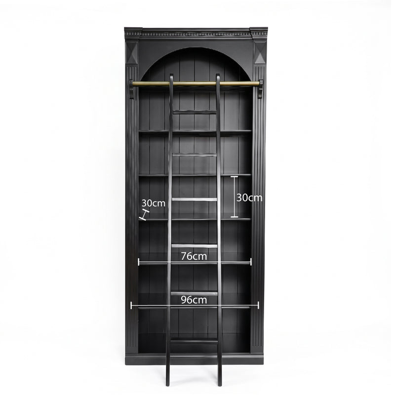 Hamptons Heritage Open Library Arched Extendable Bookshelf/Bookcase with Ladder 100cm - 300cm Wide