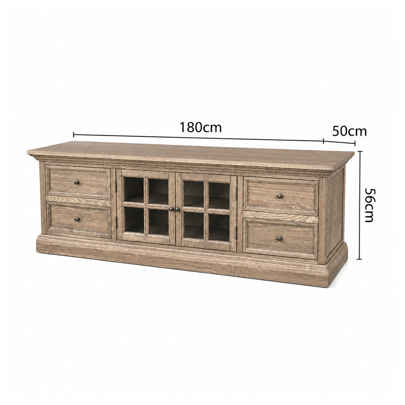 Hamptons Halifax TV Entertainment Unit with 4 Drawers Glass Doors Storage 180cm
