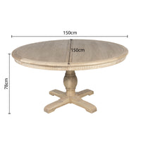 New England Hamptons Round Dining Table with Dentil Molding in Natural Ash Pedestal Base 150cm-190cm