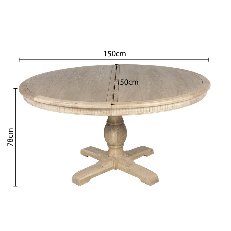 New England Hamptons Round Dining Table with Dentil Molding in Natural Ash Pedestal Base 150cm-190cm