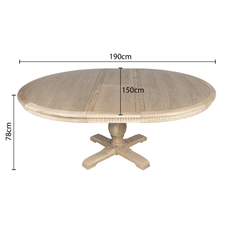 New England Hamptons Round Dining Table with Dentil Molding in Natural Ash Pedestal Base 150cm-190cm