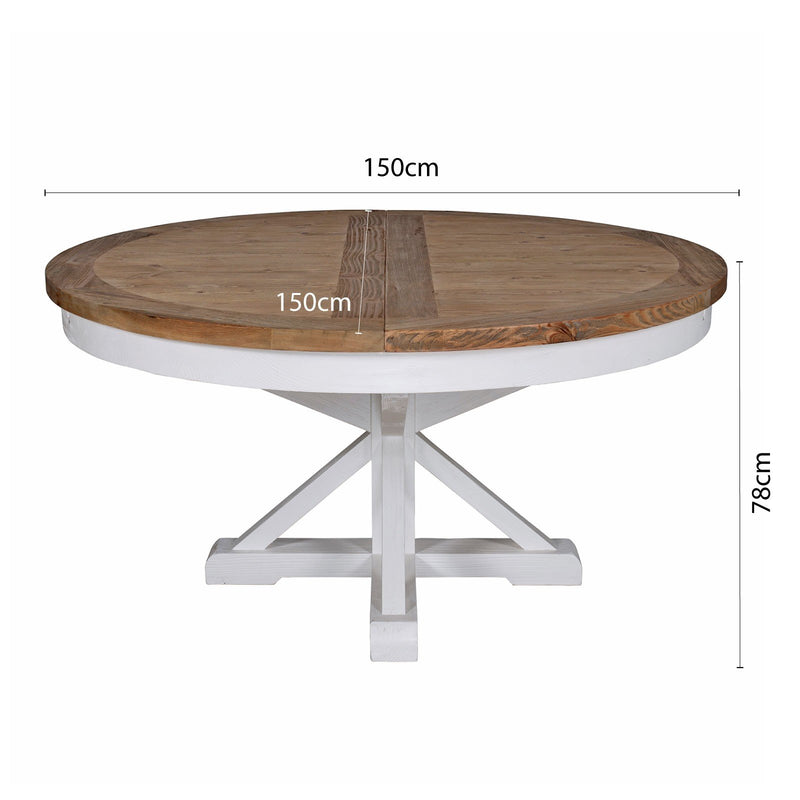 Hamptons Sorrento 150-190cm Round Extendabe Trestle Dining Table