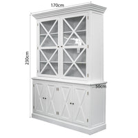 Hamptons Coastal Beach Cross Glass Door Hutch Display and Buffet Cabinet Cupboard