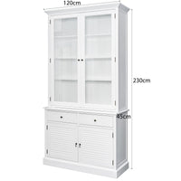 Hamptons Louvre 2 Glass Door Hutch Display and Buffet Cabinet Bookcase Cupboard