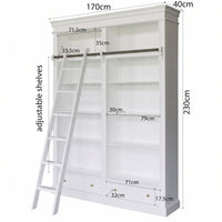 Hamptons Halifax Open Library Bookcase with Ladder 170cm