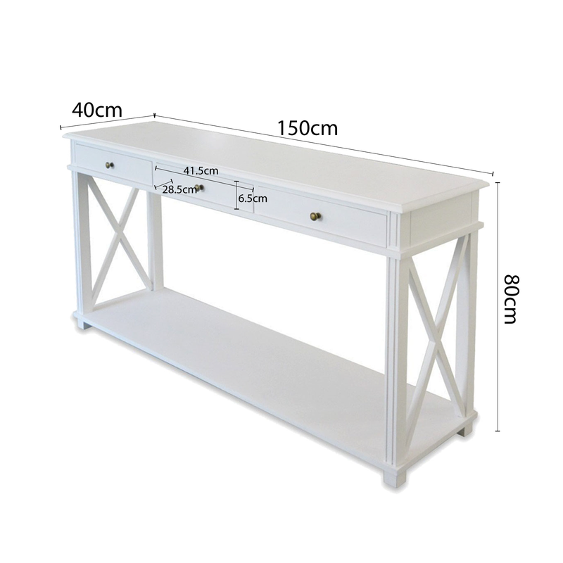 Hamptons Halifax Side Cross 3 Drawer Console Hall Table