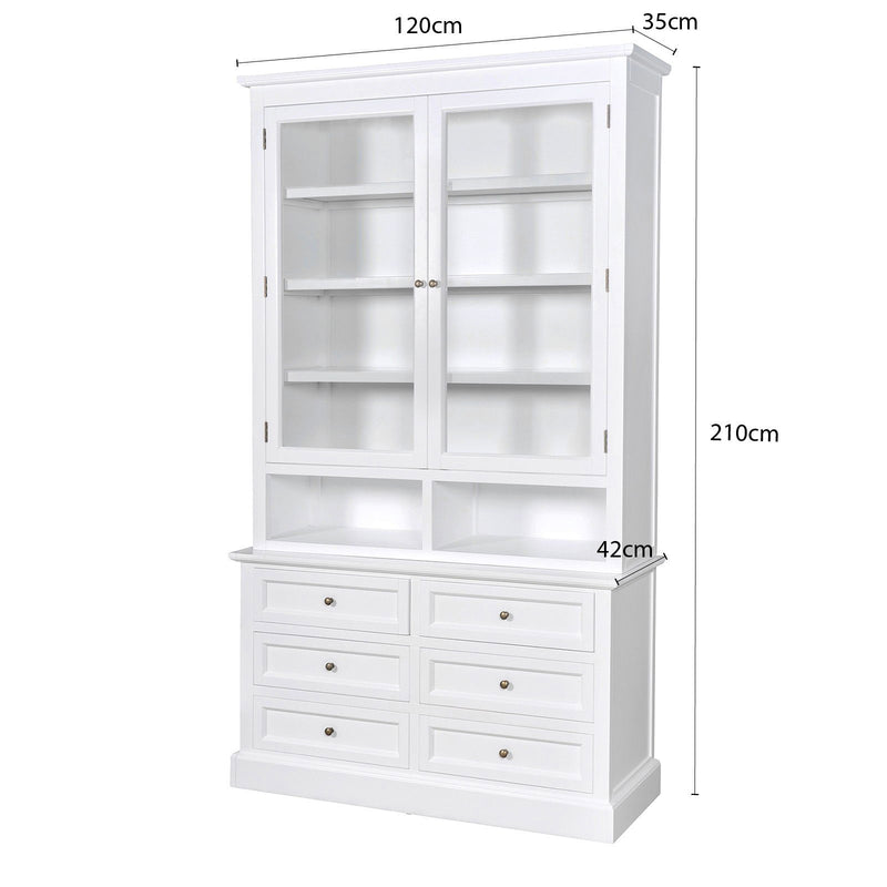 Hamptons Halifax 2 Glass Door 6 Drawer Kitchen Cabinet