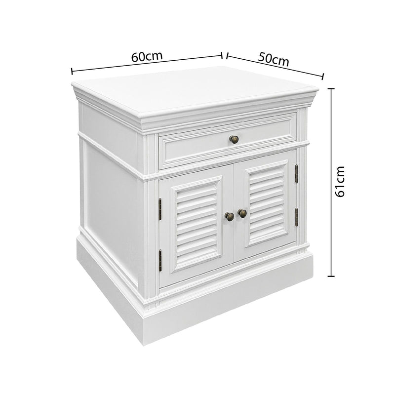 (Factory Second) Hamptons Classic 1 Drawer Bedside Table with Louvered Doors