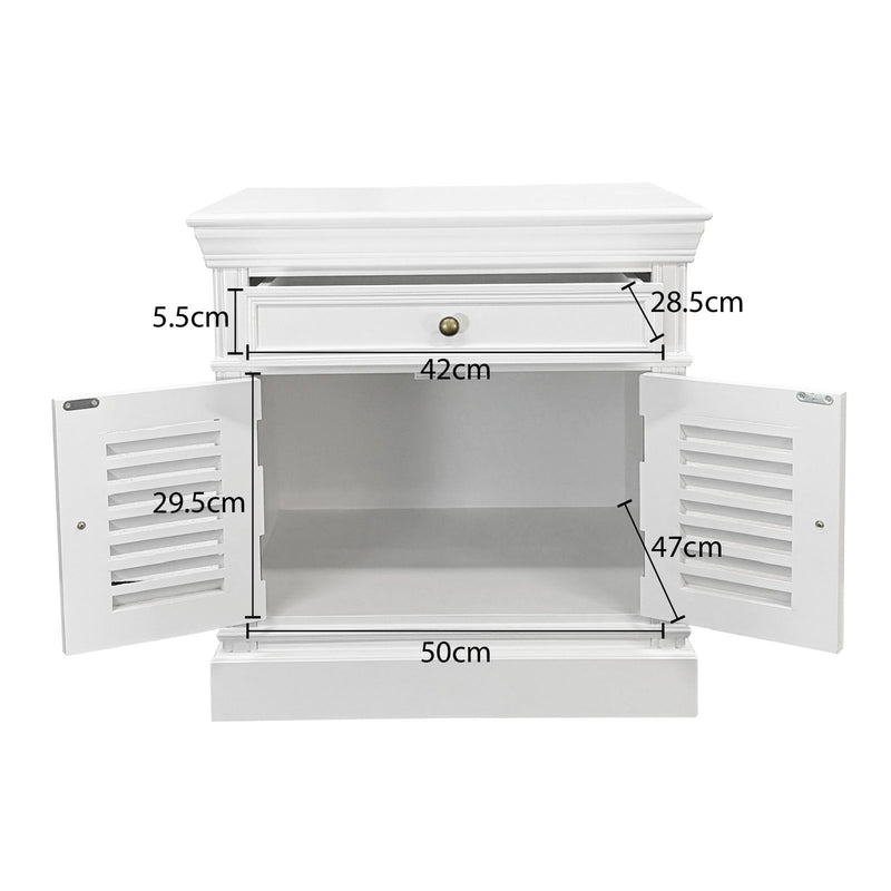 (Factory Second) Hamptons Classic 1 Drawer Bedside Table with Louvered Doors