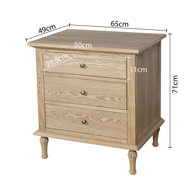 Hamptons Heritage 3 Drawer Bedside Lamp Table