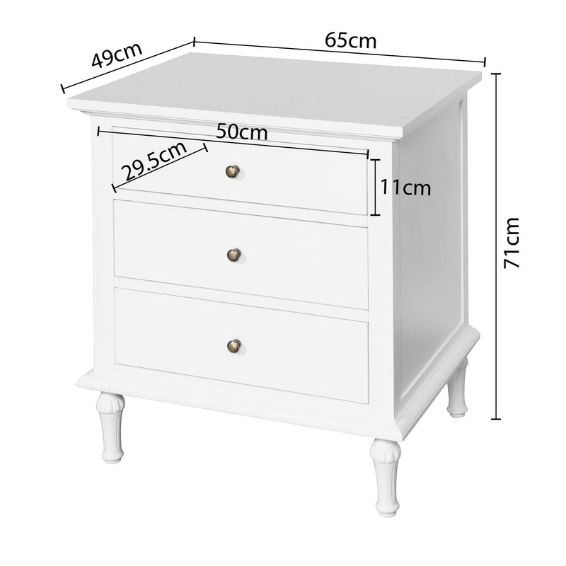 Hamptons Heritage 3 Drawer Bedside Lamp Table