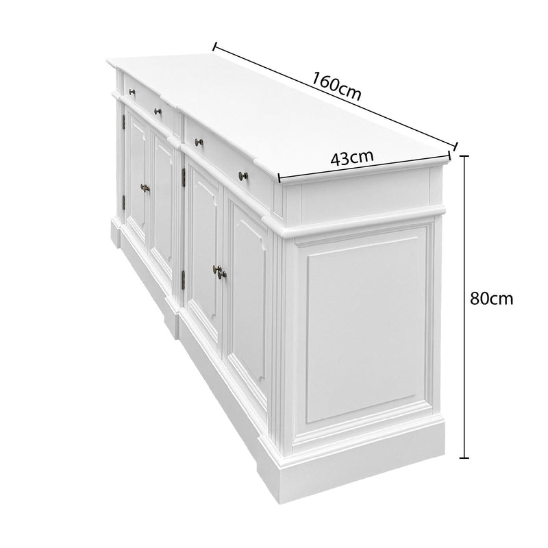 Harbourline Classic Hamptons Panelled Sideboard Buffet & Console Cabinet with 4 Doors & 2 Drawers