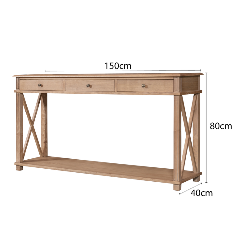 Hamptons Halifax Side Cross 3 Drawer Console Hall Table