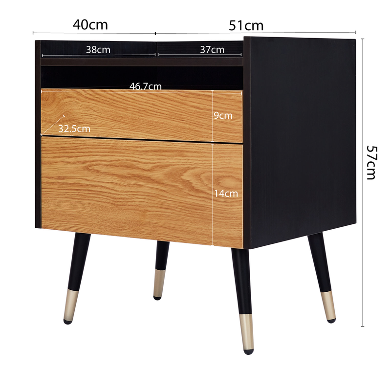 Contemporary Modern Harper 2 Drawer Bedside Table