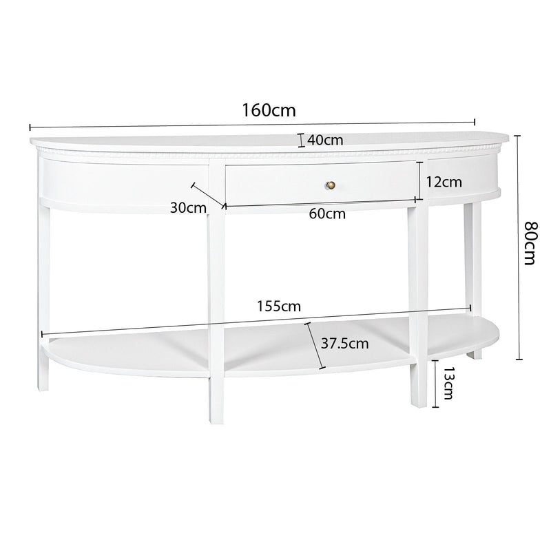 Hamptons Coastal Half-Moon Curve Hallway Console Table Dentil Molding Design