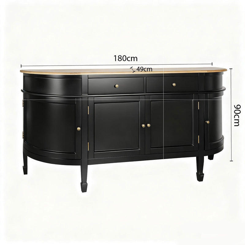 Hamptons Coastal Curve Ash Top Sideboard Buffet & Two Drawers Console Cabinet