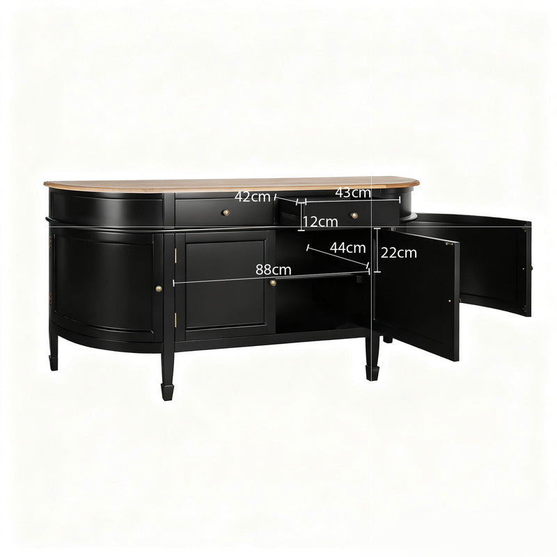Hamptons Coastal Curve Ash Top Sideboard Buffet & Two Drawers Console Cabinet