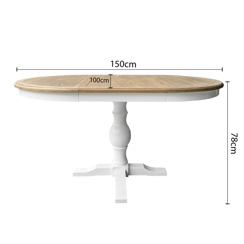 French Provincial Pedestal Round 100-150cm Extendable Dining Table NATURAL ASH 4–6 Seater