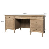 New England Hamptons Executive Desk with Dentil Moulding & Turned Legs – 6 Drawer 1 cupboard Pedestal Study Desk