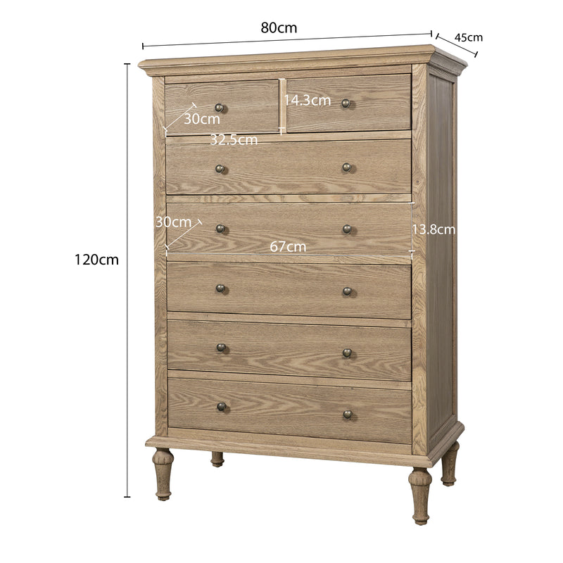 Hamptons Heritage / Providence  7 -Drawer Tallboy Dresser with Classic Turned Legs