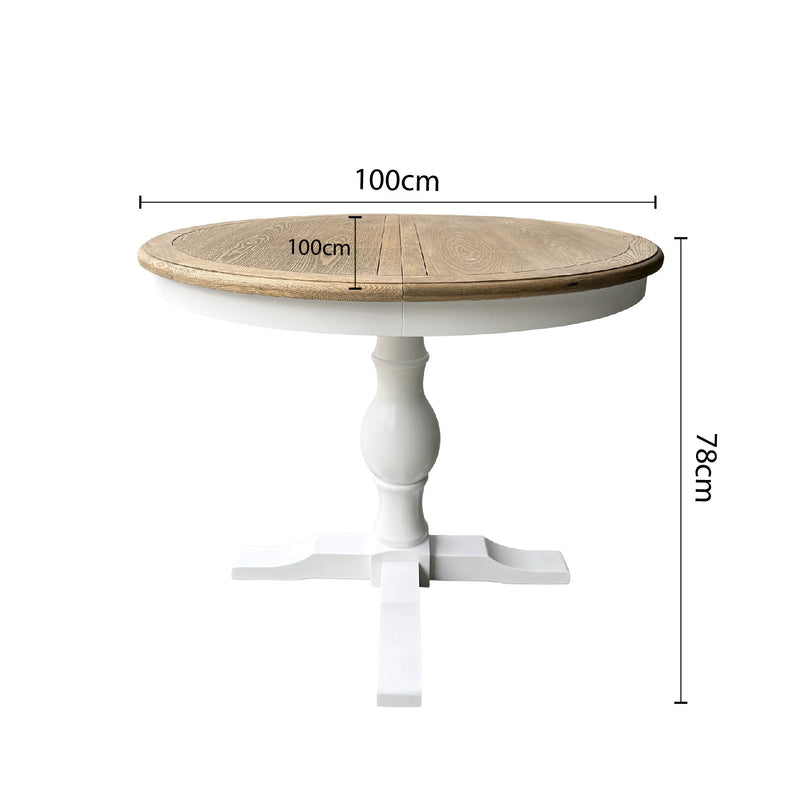 French Provincial Pedestal Round 100-150cm Extendable Dining Table NATURAL ASH 4–6 Seater