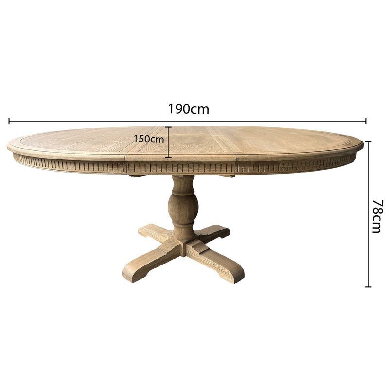 Hamptons Round Dining Table with Dentil Molding in Natural Ash Pedestal Base150cm-190cm