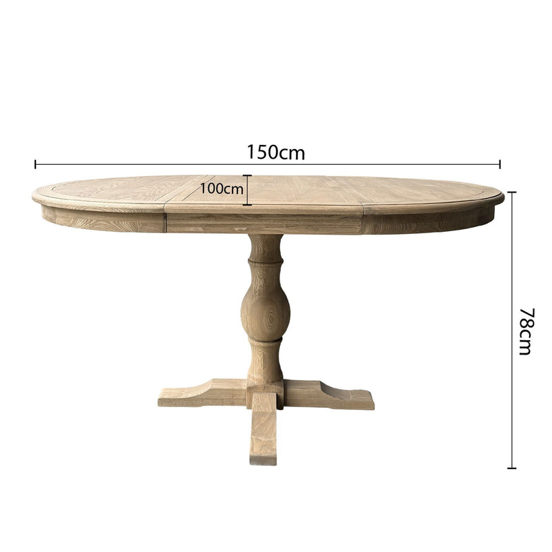 French Provincial Pedestal Round 100-150cm Extendable Dining Table NATURAL ASH 4–6 Seater
