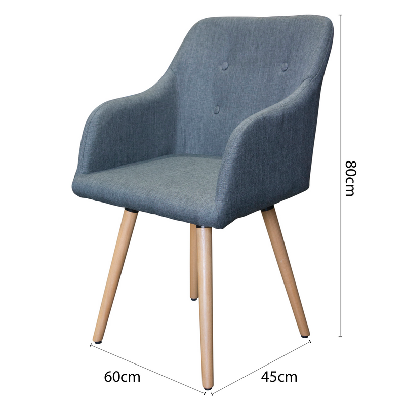 Set of 2 Upholstered Modern Fabric Dining Arm Chairs Grey