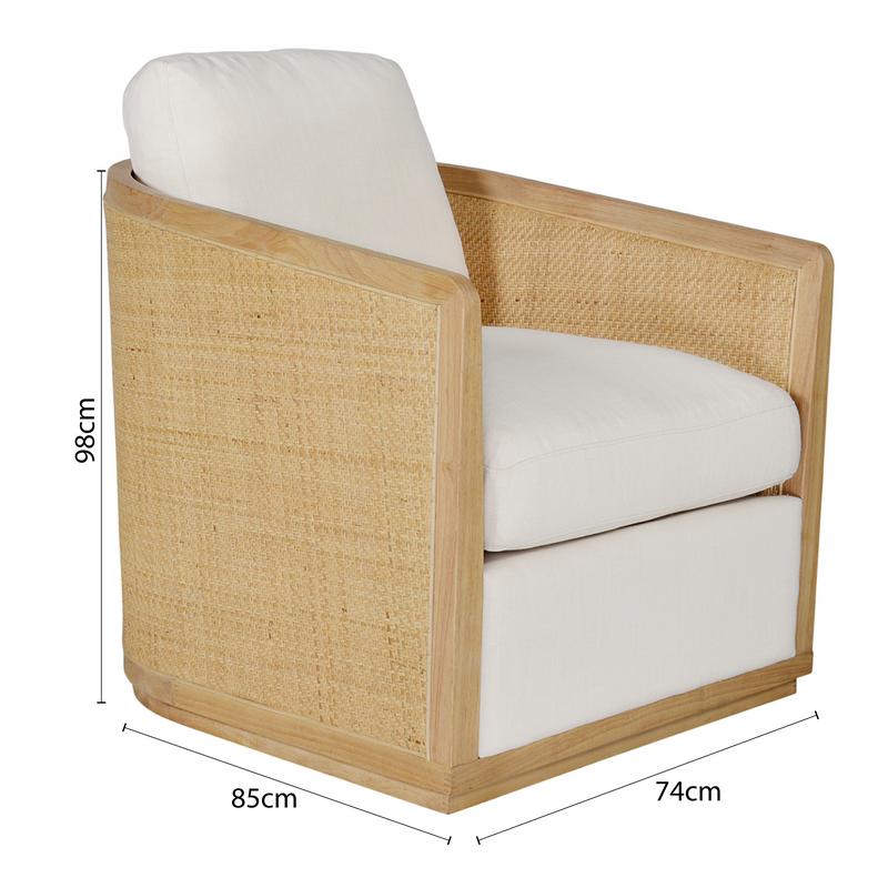 Hamptons Coastal Brighton Linen and Rattan Curved Back Armchair