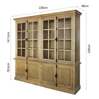 French Provincial Casement Double Glass Door Display Buffet and Hutch Cabinet Bookcase