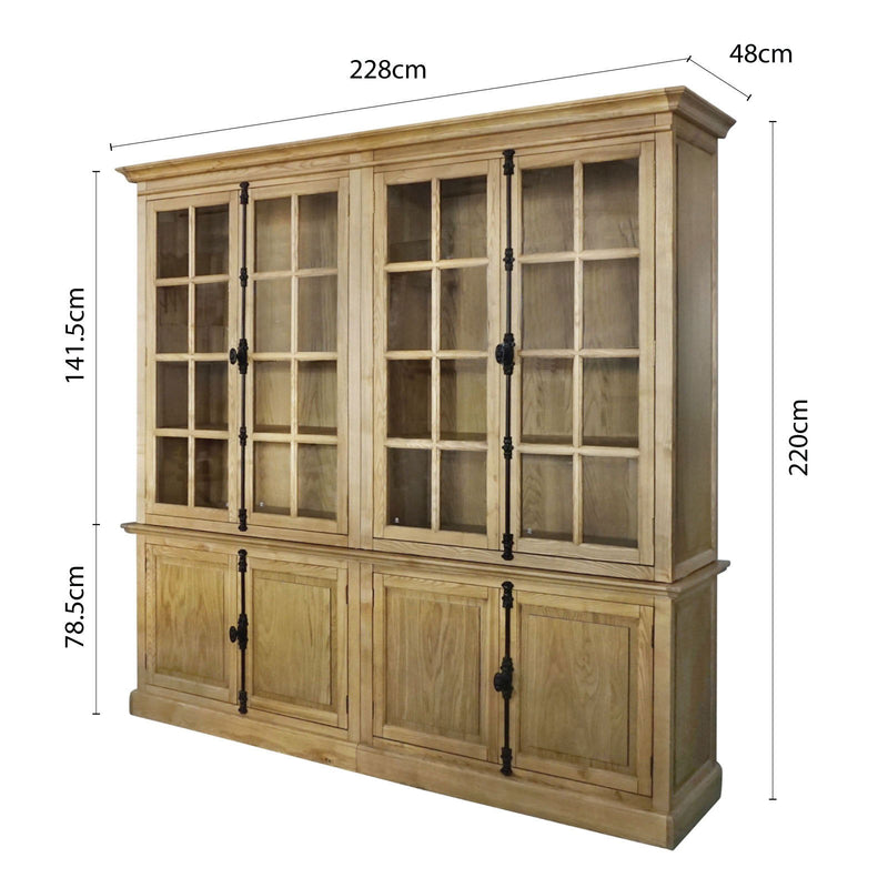 French Provincial Casement Double Glass Door Display Buffet and Hutch Cabinet Bookcase