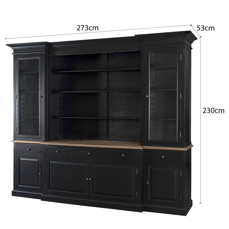 Hamptons Sorrento Buffet Sideboard Glass Hutch Open Bookcase