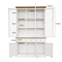 Hamptons Coastal Hutch and Buffet Tempered Glass Display Cabinet with 3 Drawers in WHITE