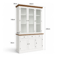 Hamptons Coastal Hutch and Buffet Tempered Glass Display Cabinet with 3 Drawers in WHITE