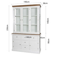 Hamptons Coastal Hutch and Buffet 5 Drawer Glass Display Cabinet