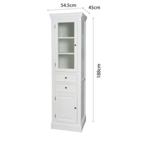 Hamptons Coastal Tall Glass Door 2 Drawer Cabinet