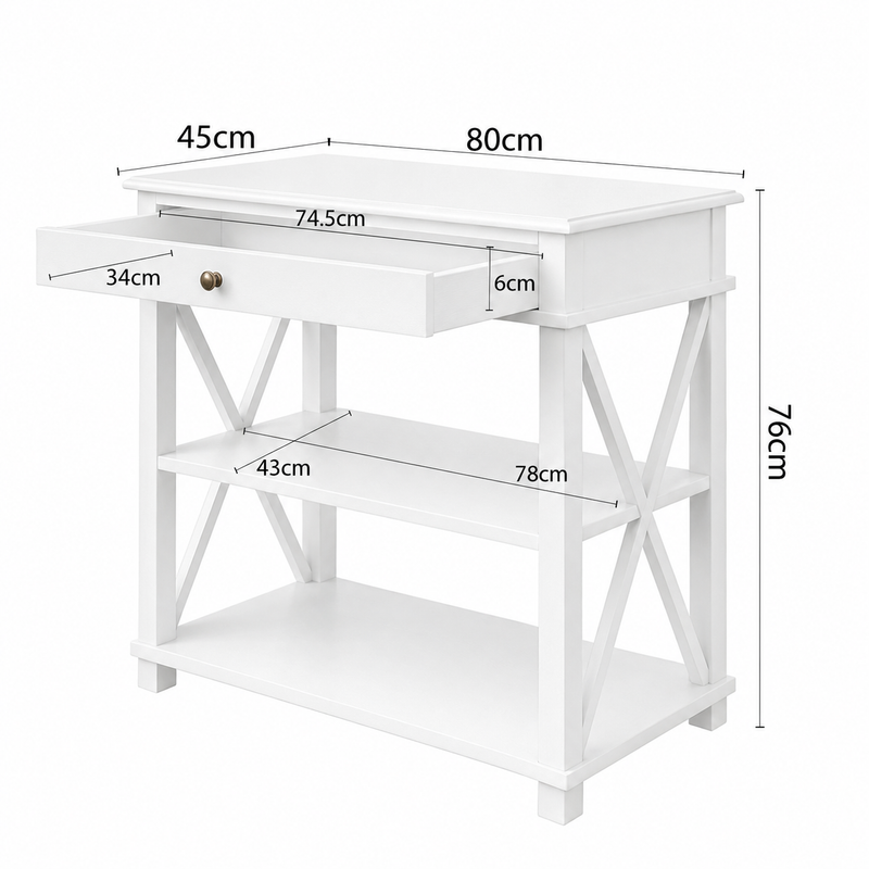 Hamptons Coastal Cross 1 Drawer Bedside Table with Shelf