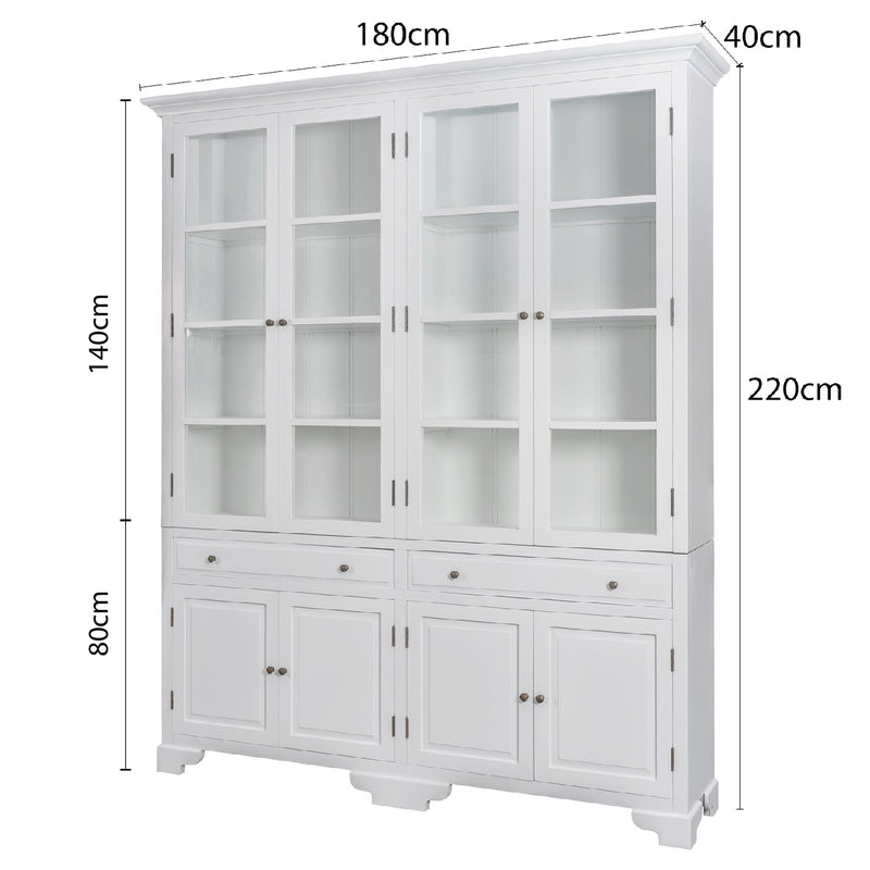 Hamptons Coastal Glass Display Cabinet Bookcase