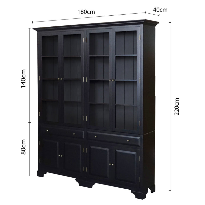 Hamptons Coastal Glass Display Cabinet Bookcase