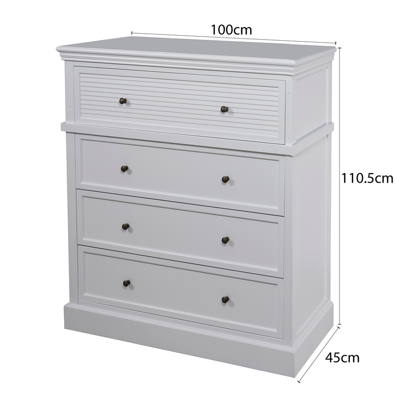 Hamptons Coastal Seaside 4 Drawer Chest Tallboy Cabinet