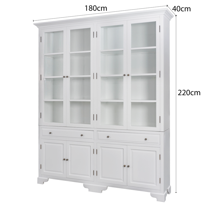 Hamptons Coastal Glass Display Cabinet Bookcase