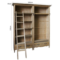 French Provincial Provence Extendable Library Bookcase Natural Ash with Ladder