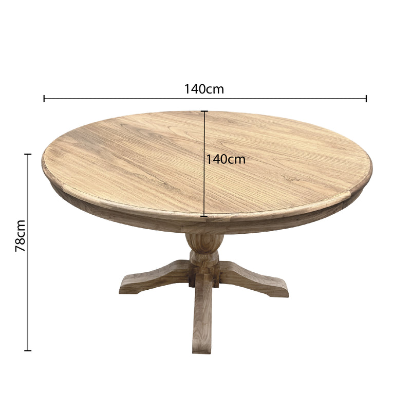 French Provincial Farmhouse 140-180cm Pedestal Extendable Round Dining Table ASH Wood