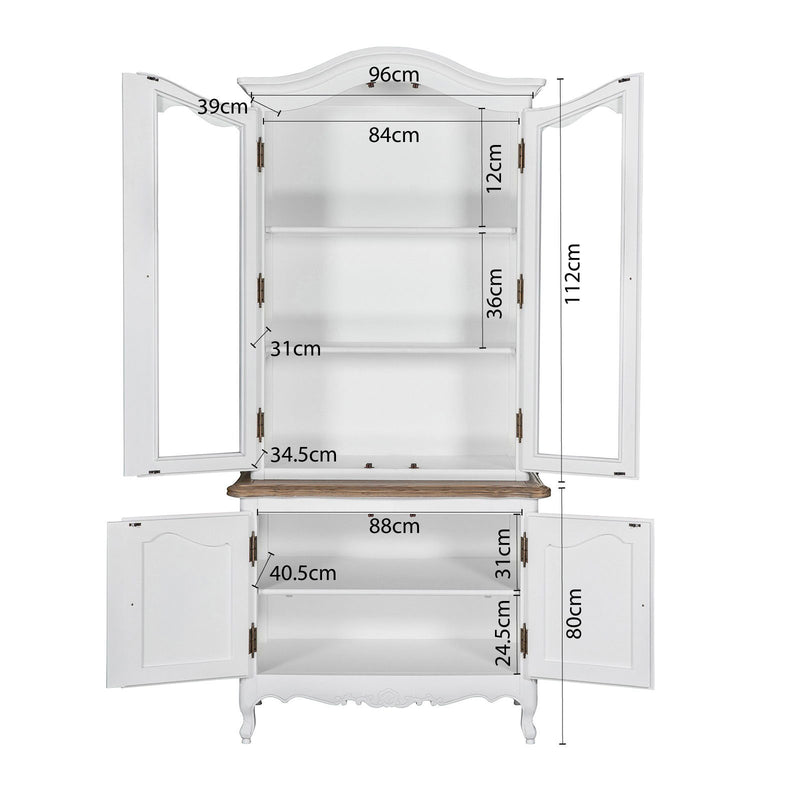 French Provincial Louis Vintage Glass Display Buffet and Hutch Cupboard Cabinet