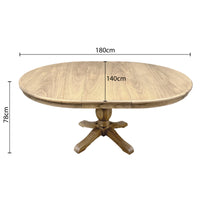 French Provincial Farmhouse 140-180cm Pedestal Extendable Round Dining Table ASH Wood