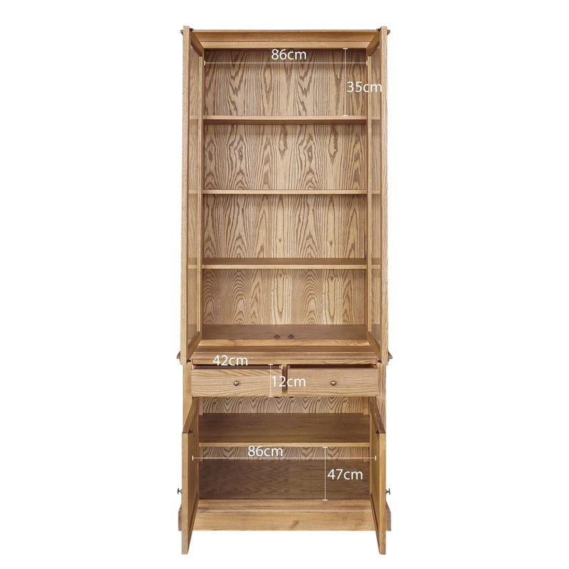 Hampton Halifax 2 Glass Door Hutch Display and Buffet Cabinet Bookcase Cupboard