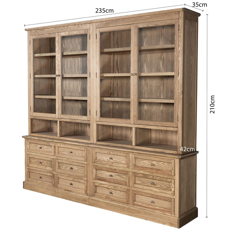 Hamptons Halifax 2 Glass Door 6 Drawer Kitchen Cabinet