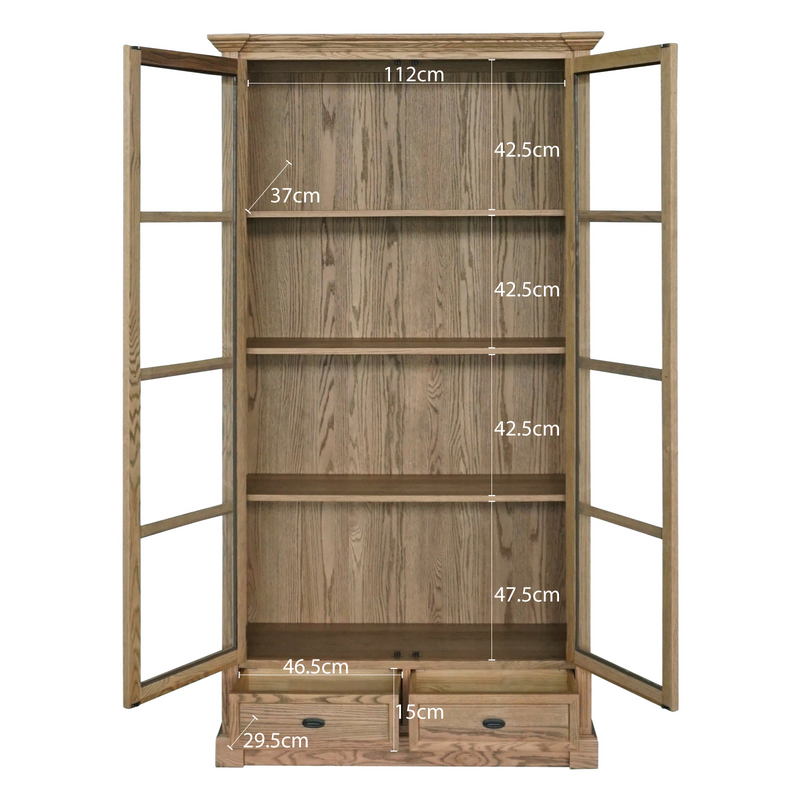 Hamptons Coastal Glass Display Cabinet Bookcase