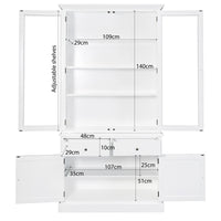 Hamptons Louvre 2 Glass Door Hutch Display and Buffet Cabinet Bookcase Cupboard