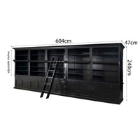 Hamptons Halifax Open Extendable Bookcase with Ladder 486-604cm